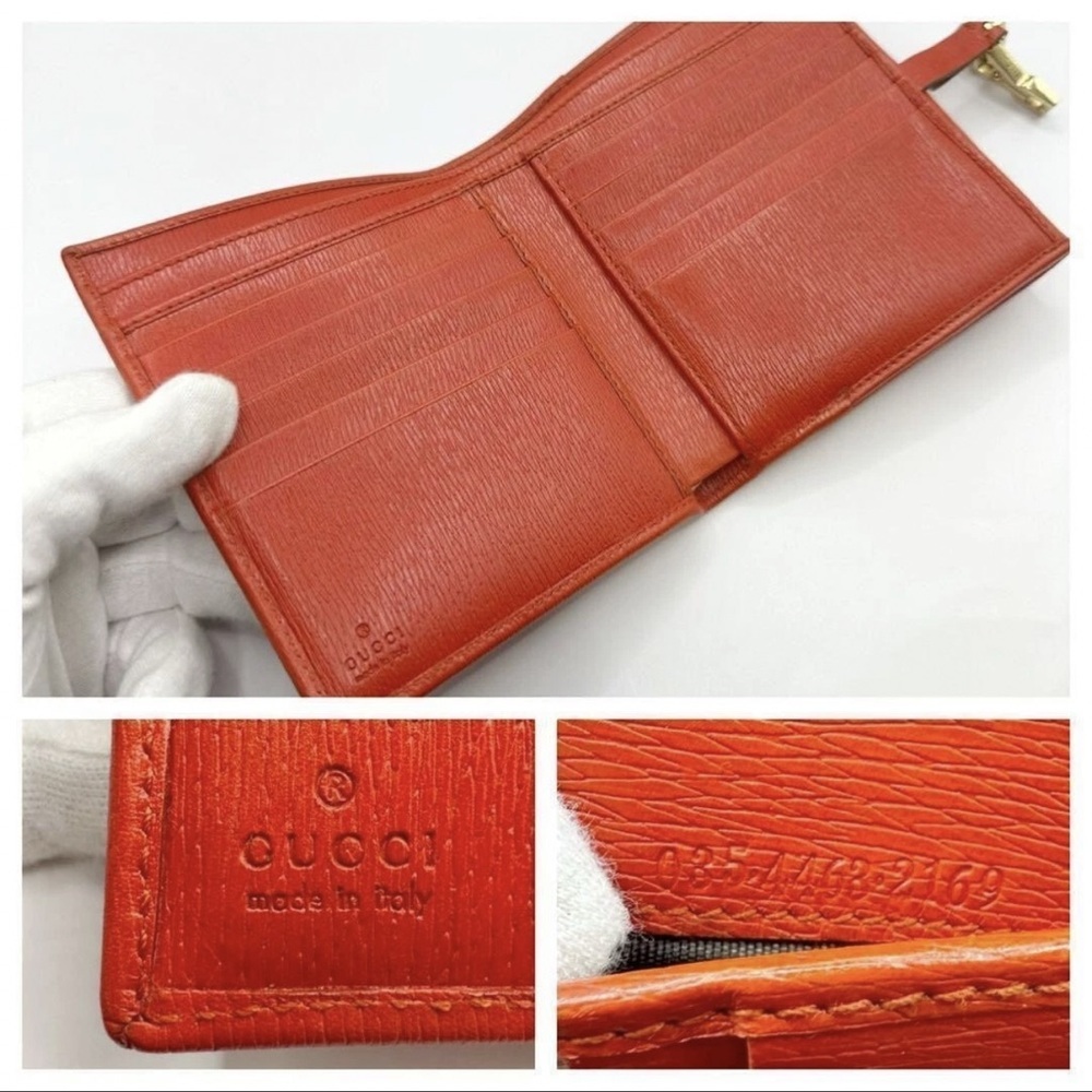 Gucci Jackie Orange Textured Leather Bifold Wallet with Gold Clasp - Picture 4 of 12